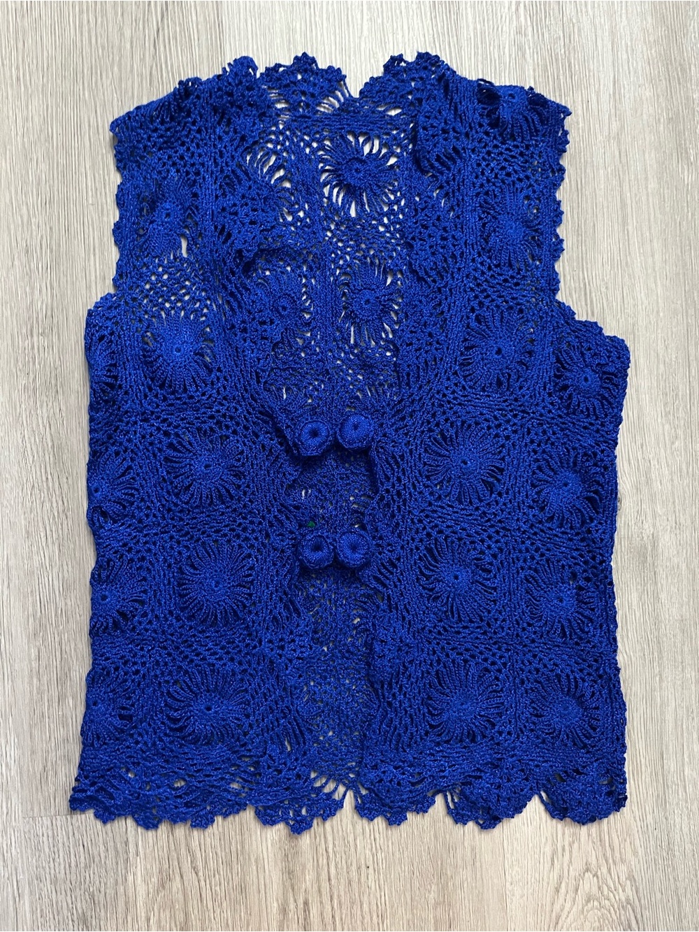 🔥201–Hand-Crocheted Cobalt Blue Sleeveless Crochet Tank Top